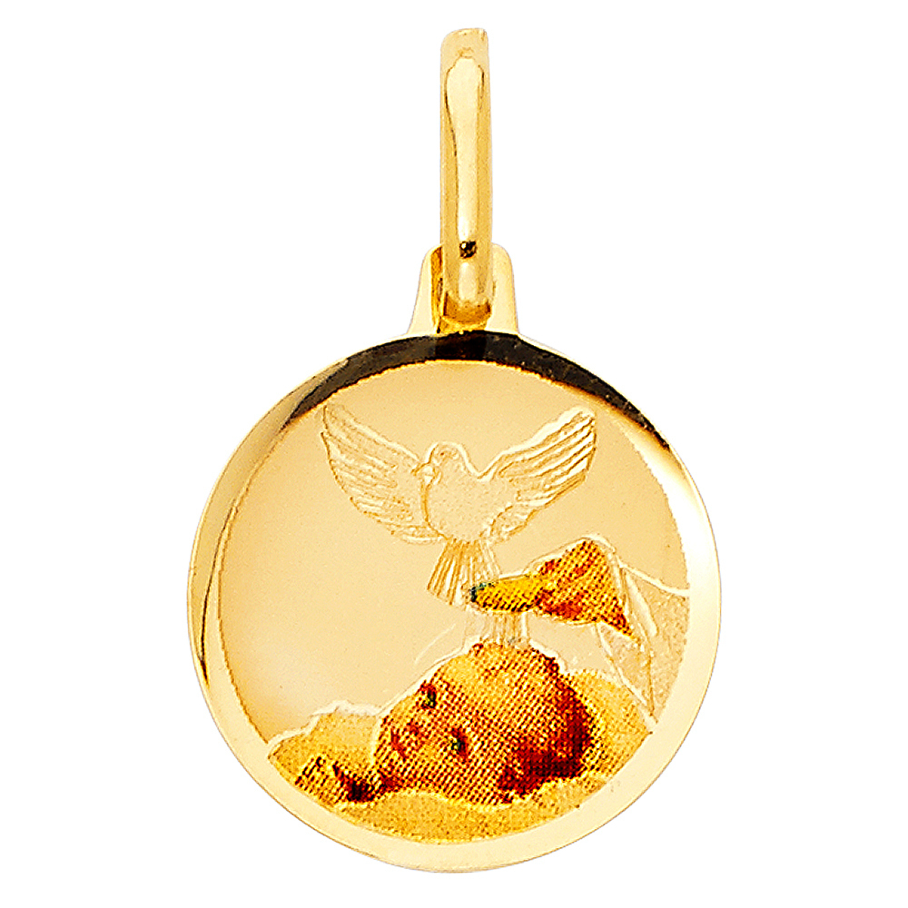 14K Yellow Gold Small Religious Baptism Picture Charm Pendant